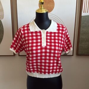 3/$10 Cotton Emporium Red and White Polo Top